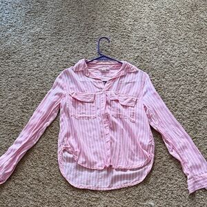 beachlunchlounge Kids Pink and White Striped Button Down Shirt